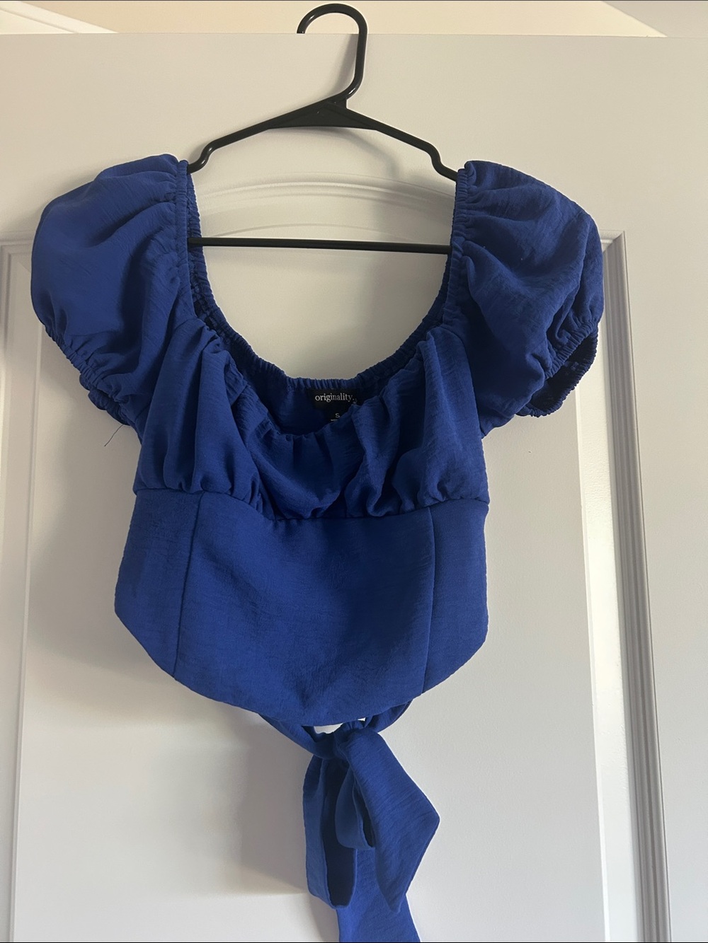 Dry goods Blue Puff Sleeve Tie-Back Women's Top